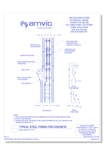 Typical Steel Forms for Concrete Brick Ledge (10in-8in ICF)