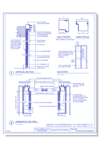 ES-HO-90-PR-TDWMF-4: Elevator Shaft Hold Open 90° - Pair Total Door Wall Mounted Frame 4"