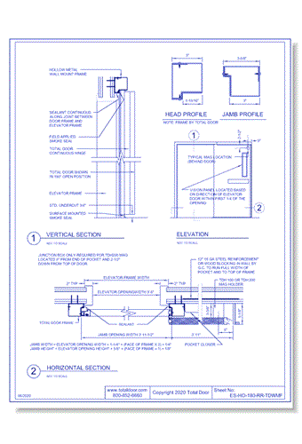 ES-HO-180-RR-TDWMF: Elevator Shaft Hold Open 180° - Right Reverse Total Door Wall Mounted Frame