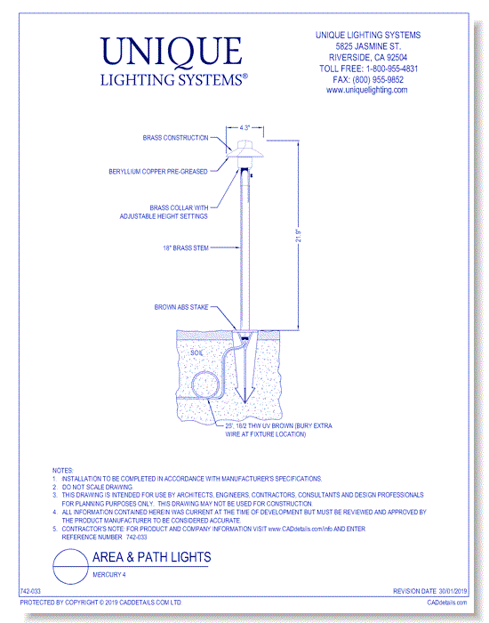 Brass Area Light: Mercury 4 (12V & 24V)
