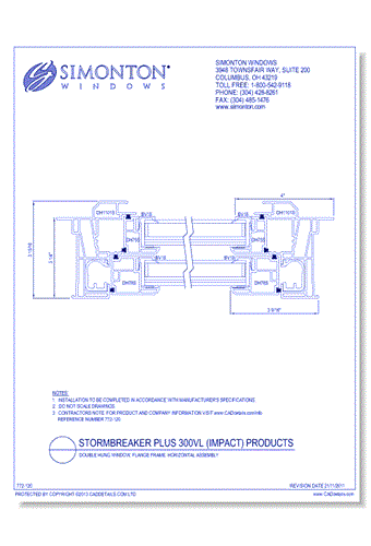 StormBreaker Plus 300VL (Impact) Products: Double Hung Window, Flange Frame, Horizontal Asembly