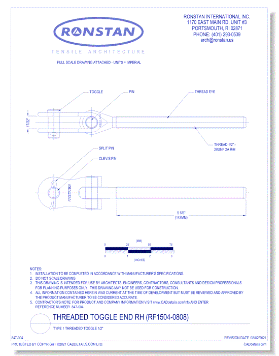 (RF1504-0808) Threaded Toggle End RH: Type 1 1/2 Inch