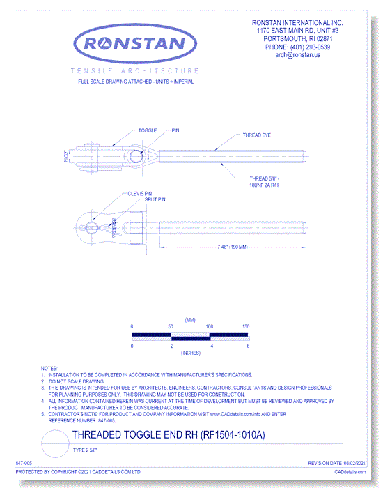 (RF1504-1010A) Threaded Toggle End RH: Type 2 5/8 Inch