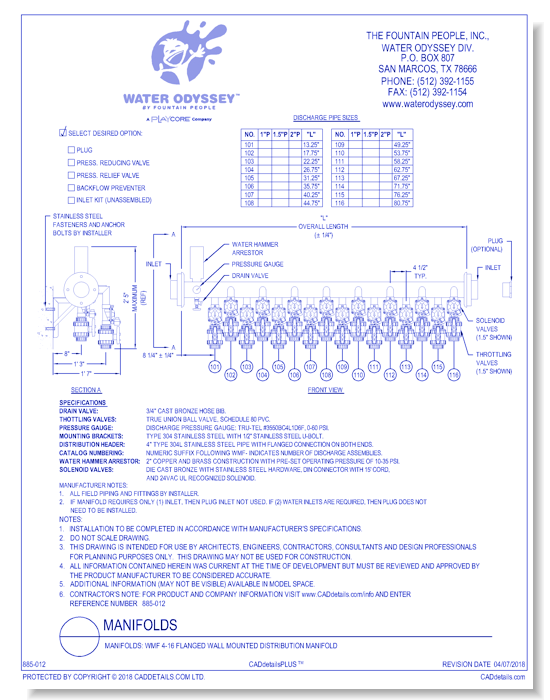 Manifolds: WMF 4-16 Flanged Wall Mounted Distribution Manifold