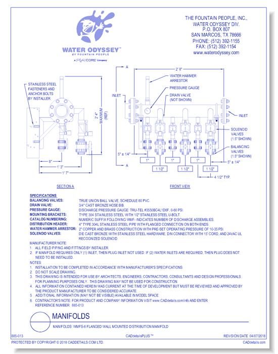 Manifolds: WMFS-6 Flanged Wall Mounted Distribution Manifold