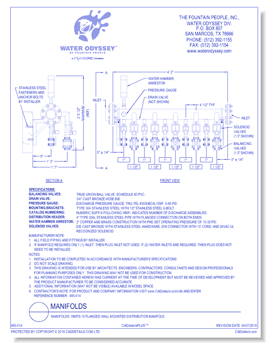 Manifolds: WMFS-10 Flanged Wall Mounted Distribution Manifold