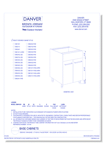 OBSXX02: Sink Base - 27 Inch D, False Front, 1 or 2 Door -24 for 24 Inch D