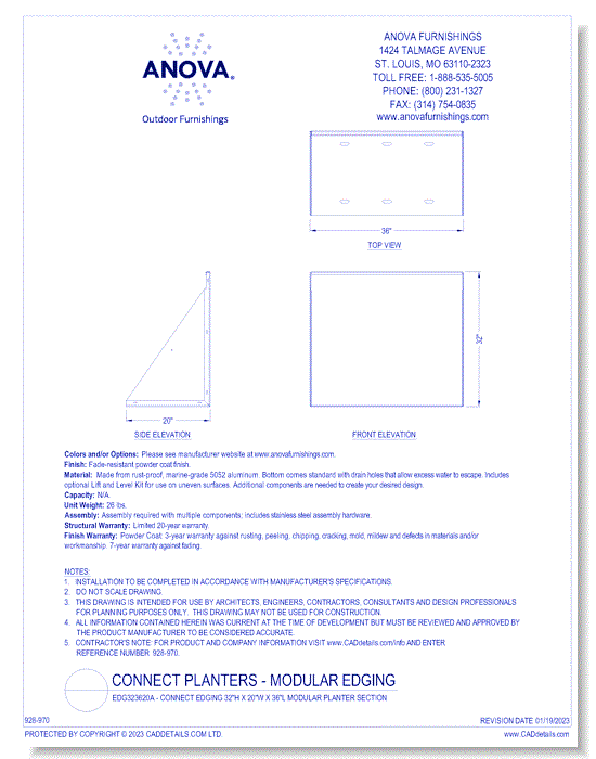 EDG323620A - Connect Edging 32"H x 20"W x 36"L Modular Planter Section