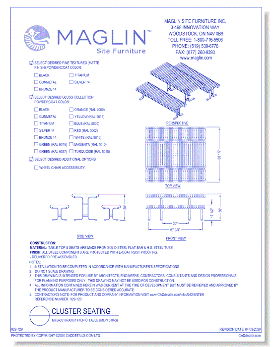 MTB-0510-00001 Picnic Table (MLPT510-S)